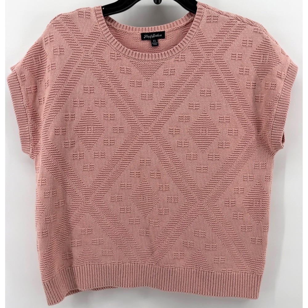 Flag & Anthem Pink Textured Sweater Vest Top XS Cotton Boho Cottagecore